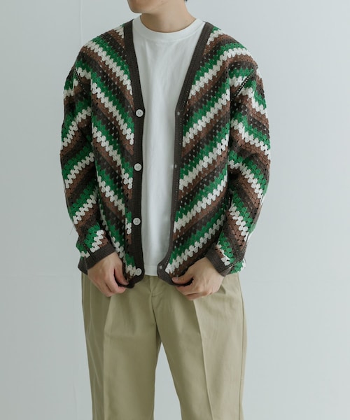 URBAN RESEARCH（アーバンリサーチ）の「URBAN RESEARCH iD　クロシェカーディガン（カーディガン/ボレロ・メンズ・BLACK/BROWN・M/L）」の2枚目の写真
