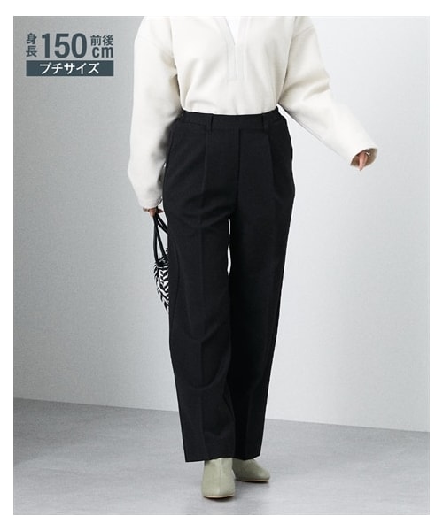 nissen（ニッセン）の「小さいサイズ　きれい見えセミワイドパンツ（股下64ｃｍ）　低身長さん・小柄女性（パンツ・レディース・ベージュ/スモーキーグリーン/黒/ネイビー/ブラウンチェック/ピンク/グレー/エクリュ/ブラウン・PSS/PS/PM/PL）」の2枚目の写真