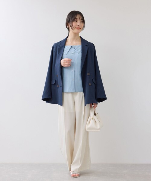 VIS（ビス）の「【夏トク価格】オフショルライクハーフスリーブブラウス/イージーケア（シャツ/ブラウス・レディース・ホワイト系/ダークブラウン系/ブルー系・F）」の18枚目の写真