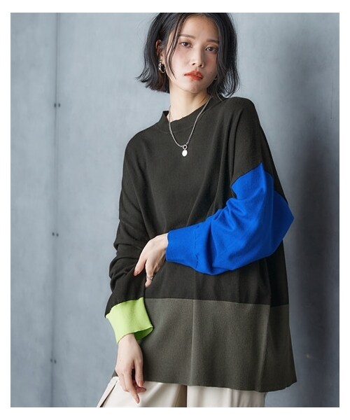 nissen（ニッセン）の「配色デザインオーバーサイズニット ［Soiunique］（ニット/セーター・レディース・ブラック系/チャコール系・M/L/LL）」の3枚目の写真