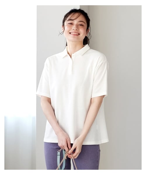 nissen（ニッセン）の「吸汗速乾・ＵＶカットカノコ５分袖ポロシャツ＜大きいサイズ有＞（ポロシャツ・レディース・黒/オフホワイト/ネイビー/杢グレー/マホガニーブラウン/カージナルレッド/フォレストグリーン/ピンク/ブルー/ターコイズグリーン/ラベンダー/アッシュカーキ・L/LL/3L/4L/5L/6L/8L/10L/S/M）」の7枚目の写真