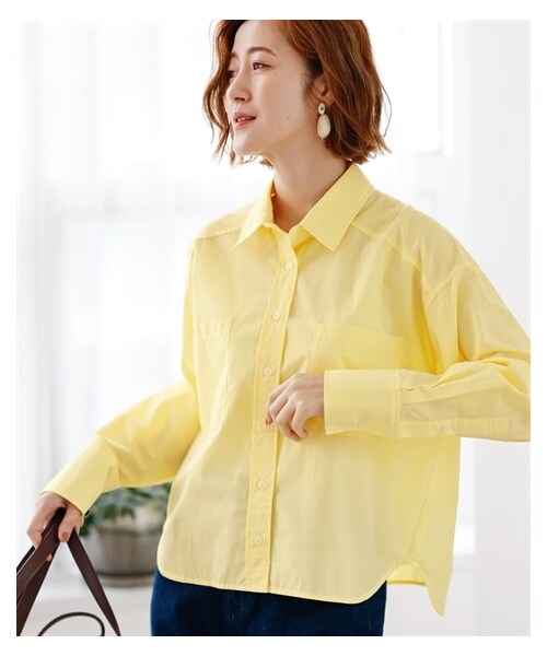 nissen（ニッセン）の「シンプルオーバーシャツ【OtonaSMILE】（シャツ/ブラウス・レディース・ネイビーストライプ/イエロー・M/L/LL/3L/4L/5L）」の6枚目の写真