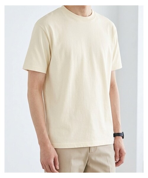 nissen（ニッセン）の「綿１００％無地クルーネック半袖Ｔシャツ（Tシャツ/カットソー・メンズ・ホワイト/デニム/チャコール/オートミール/ネイビー/ライトピンク/ライトパープル/シーブルー/ロイヤルブルー/フォレスト/アクア/ライトイエロー/オレンジ/レッド/バーガンディ/ブラック/ライトベージュ/サンドカーキ/キャメル/ダークブラウン/ダスティピンク/ダスティブルー/アーミーグリーン/セメント/サファリ/モスグレー/アシッドブルー・S/M/L/XL/XXL/XXXL/4XL/XXXXL/5XL）」の2枚目の写真