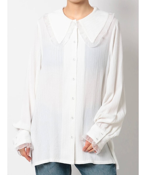 jouetie（ジュエティ）の「シアーフリルカラーブラウス（シャツ/ブラウス・レディース・ピンク/グリーン/ブラック/オフホワイト・M）」の2枚目の写真