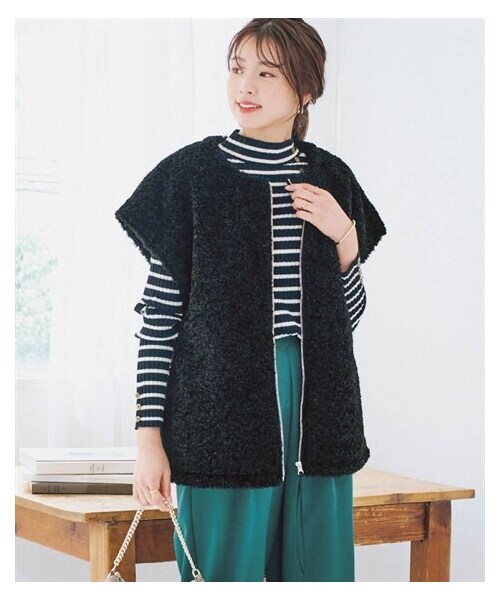 nissen（ニッセン）の「＜大きいサイズ＞ジップボアベスト（ジャケット/アウター・レディース・モカベージュ/黒・L~LL/3L~4L/5L~6L/8L/10L）」の5枚目の写真