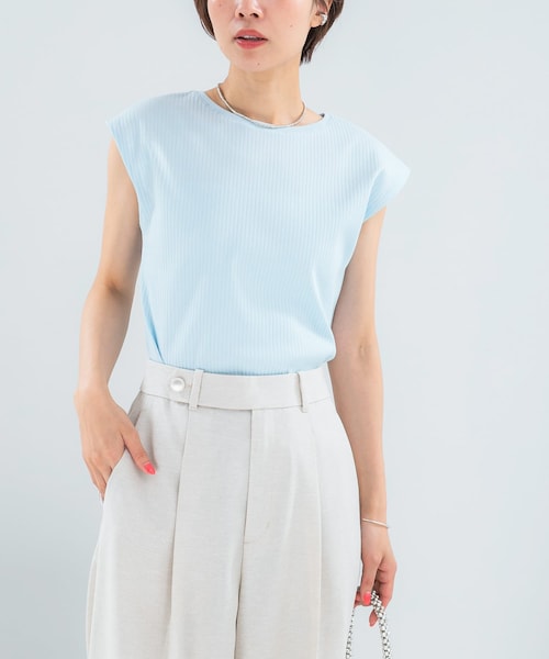 URBAN RESEARCH ROSSO（アーバンリサーチロッソ）の「汗染防止 フレンチリブTシャツ（Tシャツ/カットソー・レディース・OFF/CHARCOAL/GREIGE/SAX・Free）」の4枚目の写真