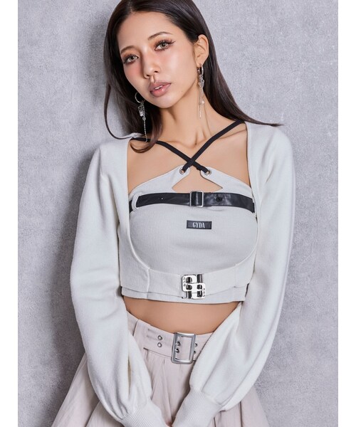 GYDA（ジェイダ）の「GG bijou beltニットボレロ（カーディガン/ボレロ・レディース・オフホワイト/ブラック・F）」の2枚目の写真