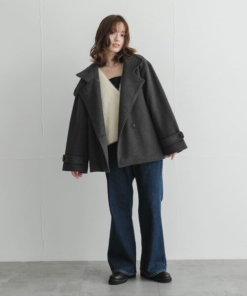 URBAN RESEARCH Sonny Label（アーバンリサーチサニーレーベル）の「メルトンジャージースタンドカラーコート（テーラードジャケット・レディース・L.グレー/チャコールグレー/モカ・Free）」の9枚目の写真