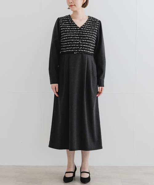 URBAN RESEARCH ROSSO（アーバンリサーチロッソ）の「F by ROSSO　ツイードドッキングワンピース（ワンピース・レディース・BLACK/BLACK STP/BLACK　STP・36/38）」の10枚目の写真