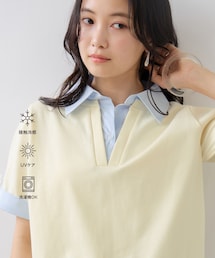 VIS | ICE BEAUTY ドッキング衿ハーフスリーブプルオーバー/UVケア・接触冷感・汗染み防止(Tシャツ/カットソー)