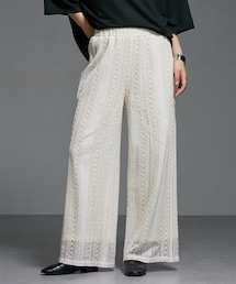 nissen | レース透かし編みデザインゆったりサイズワイドパンツ ［Soiunique］(パンツ)