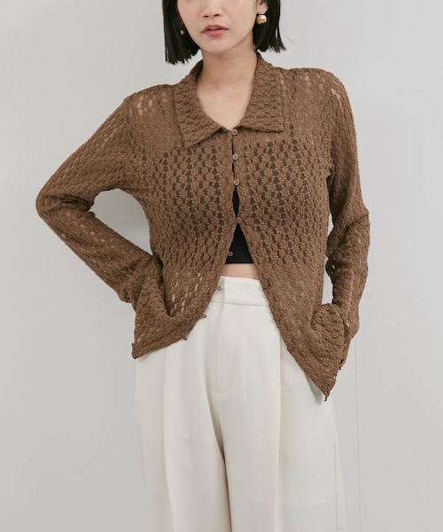 VIS（ビス）の「レースポロ襟カーディガン（カーディガン/ボレロ・レディース・ブラック/キナリ/ブラウン系・F）」の16枚目の写真