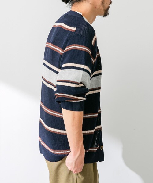 URBAN RESEARCH Sonny Label（アーバンリサーチサニーレーベル）の「マルチボーダーニットカーディガン（カーディガン/ボレロ・メンズ・ネイビー/オフ/イエロー・M/L）」の6枚目の写真