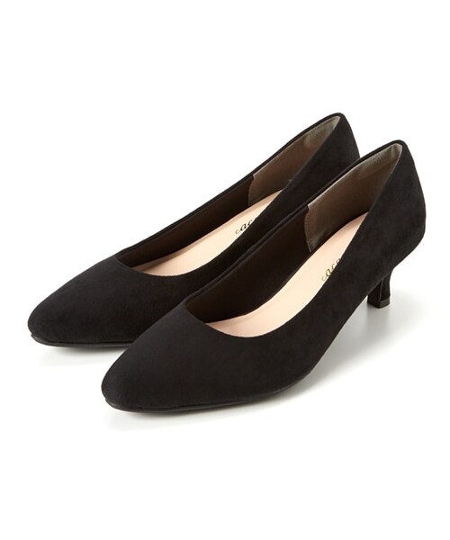 nissen（ニッセン）の「【ゆったり幅広】ポインテッドトゥミドルヒールパンプス（低反発中敷）（ワイズ４Ｅ）（パンプス・メンズ・黒(スムース)/キャメル(スムース)/アイボリー(スムース)/黒(スエード調)/グレー(スエード調)/アンティークシルバー/黒(エナメル調)/ピンクベージュ(エナメル調)/モカベージュ(スエード調)/ダスティーネイビー(スエード調)/グレージュ(スエード調)/ブルーグリーン(スエード調)/ダークブラウン(スエード調)/チェック柄/ブラウン(クロコ)/オーク(スムース)/ベージュ(クロコ)/ミント(スエード調)/ピンクベージュ(刺しゅう)/キャメル(メッシュ型押し)/ブラックチェック/オレンジブラウン(スエード調)/パイソン柄/アプリコット(スエード調)/ホワイト(型押し)/ブルーパープル(スエード調)/オレンジキャメル(メッシュ型押し)/ブロンズ・23.0cm/4E/23.5cm/4E/24.0cm/4E/24.5cm/4E/25.0cm/4E/25.5cm/4E/26.0cm/4E/26.5cm/4E/27.0cm/4E）」の3枚目の写真