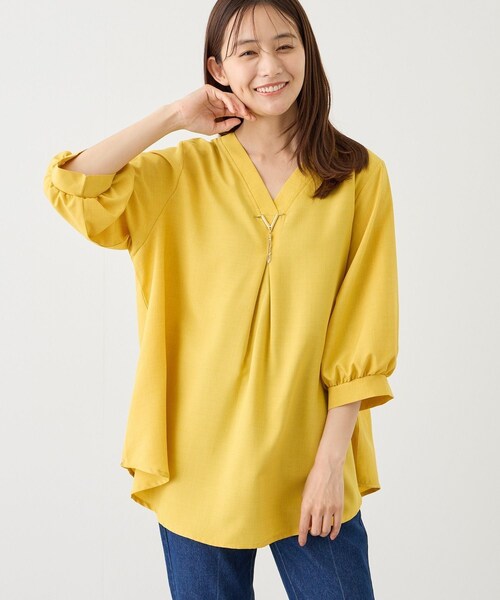Jayro(ジャイロ)の「ゴールドパーツ付きスキッパーブラウス(シャツ/ブラウス・レディース・ブラック/グレー/ネイビー/ブルー/ブルー系/オレンジ/イエロー系・F)」の11枚目の写真