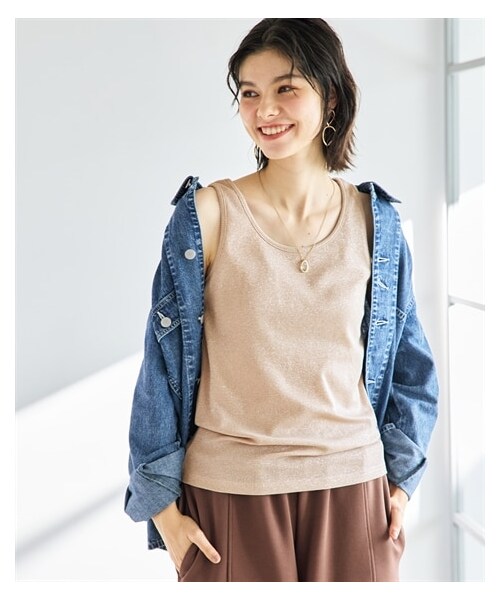 nissen（ニッセン）の「＜大きいサイズ＞ ラメテレコタンクトップ（キャミソール・レディース・ラベンダー×シルバーラメ/ライトグレー×シルバーラメ/黒×ゴールドラメ/ベージュ×シルバーラメ/杢グレー×シルバーラメ・L/LL/3L/4L/5L/6L/8L/10L）」の7枚目の写真