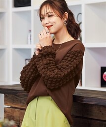 nissen | 大きいサイズポコポコ袖切替カットソープルオーバー(Tシャツ/カットソー)