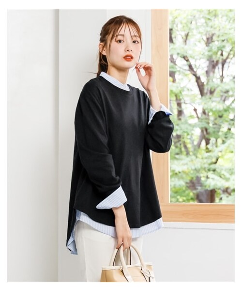 nissen（ニッセン）の「大きいサイズ綿100％ゆるシルエットフィッシュテールプルオーバー（Tシャツ/カットソー・レディース・オフホワイト系ボーダー/ターコイズブルー/モカブラウン/黒・L~LL相当/3L~4L相当/5L~6L相当/8L相当/10L相当）」の9枚目の写真