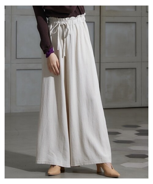 nissen（ニッセン）の「大きいサイズワイドフレアパンツ（ゆったりヒップ）miclat（パンツ・レディース・杢ベージュ/黒・L/LL/3L/4L/5L/6L/8L/10L）」の20枚目の写真