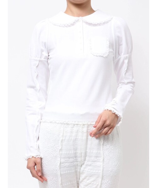 merry jenny（メリージェニー）の「frilly polo tops（ポロシャツ・レディース・オフホワイト/グレー/ピンク・F）」の2枚目の写真