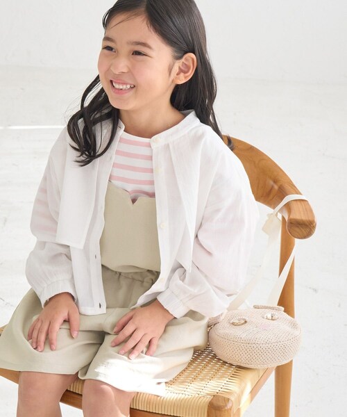 ROPE' PICNIC（ロペピクニック）の「【KIDS/キッズ】【接触冷感・通気性】お着軽シャツシリーズ/綿ボイルシャツ/リンクコーデ（Tシャツ/カットソー・キッズ・オフホワイト/ピンク・L/M/S）」の19枚目の写真