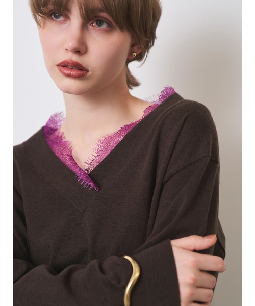 ELENDEEK(エレンディーク)の「LACE TRIMMING KT TOP(ニット/セーター・レディース・グレー/ブラック/ブラウン・F)」の10枚目の写真