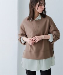 nissen | なめらかポンチ素材 サイドスリットプルオーバー(セットアップ可能)<大きいサイズ有>(Tシャツ/カットソー)