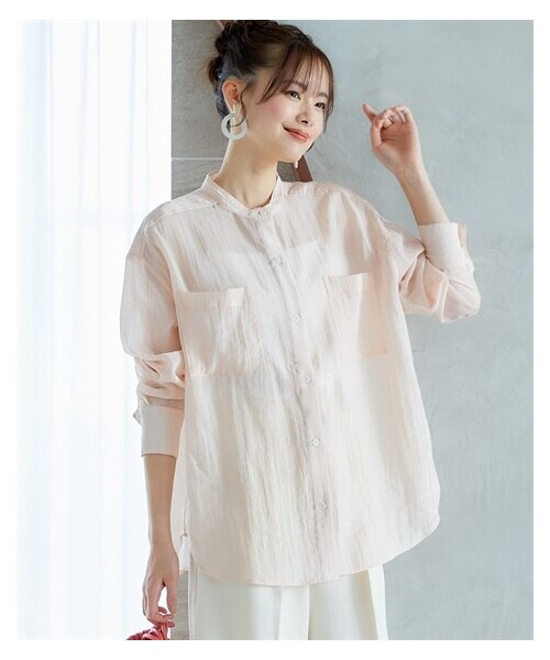 nissen（ニッセン）の「大きいサイズ　バンドカラーシアーシャツ　miclat（シャツ/ブラウス・レディース・ホワイト/ブルー/ピンク・L/LL/3L/4L/5L/6L/8L/10L）」の20枚目の写真