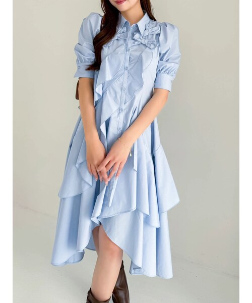 dazzlin（ダズリン）の「リボンディティールイレヘムシャツワンピース（ワンピース・レディース・オフホワイト/ブルー/ミックス・S/M）」の10枚目の写真