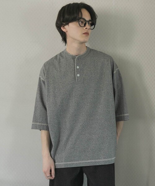 SENSE OF PLACE by URBAN RESEARCH（センスオブプレイスバイアーバンリサーチ）の「『別注』Healthknit×SENSE OF PLACE　ヘンリーネックTシャツ（Tシャツ/カットソー・メンズ・BLACK/TOP  GRAY/OATMEAL・M/L）」の20枚目の写真