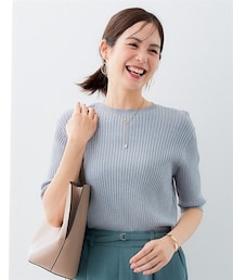 7days Life Styling | 【ひんやり接触冷感】５分袖クルーネックニット　アンサンブル対応（UVカット・毛玉になりにくい）<大きいサイズ有>(ニット/セーター)