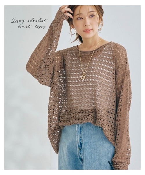 nissen（ニッセン）の「レーシー透かし編ニットトップス＜大きいサイズ有＞（ニット/セーター・レディース・アイボリー/杢グレー/黒/モカ・S~M/L~LL/3L~4L/5L~6L）」の4枚目の写真