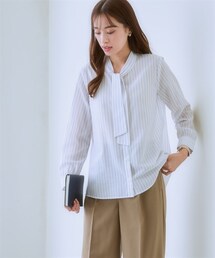 nissen | お手入れしやすいキュプラ混ボウタイブラウス（ウォッシャブル素材）(シャツ/ブラウス)