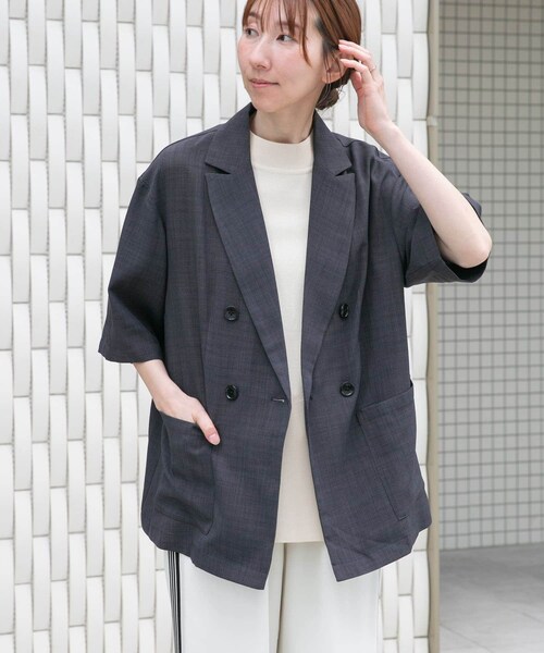 ITEMS URBANRESEARCH（アイテムズ アーバンリサーチ）の「リネンライクハーフスリーブジャケット（テーラードジャケット・レディース・BRN/BEG/CHA・FREE）」の10枚目の写真