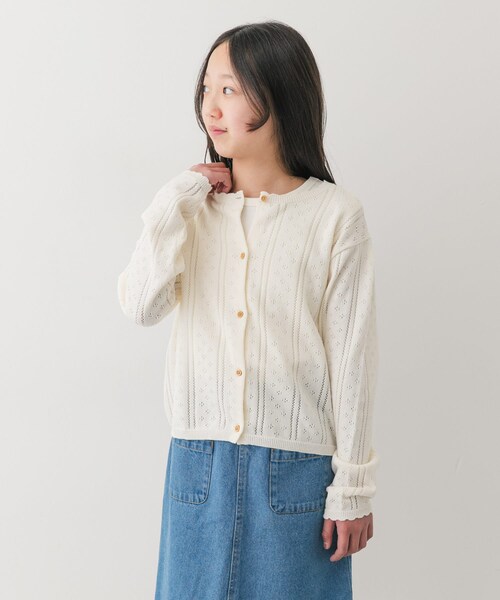 URBAN RESEARCH DOORS(アーバンリサーチドアーズ)の「『150サイズ』透かし編みカーディガン(KIDS)(ニット/セーター・キッズ・PEACH/IVORY・150)」の4枚目の写真