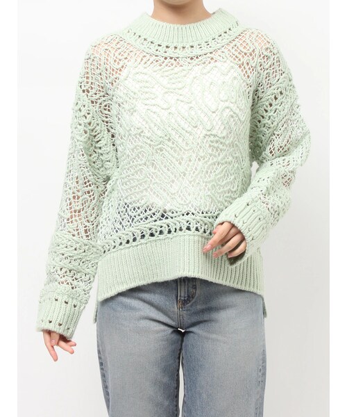 Ungrid（アングリッド）の「レーシー刺繍ルーズニット（ニット/セーター・レディース・オフホワイト/ブラック/レッド/グリーン・F）」の2枚目の写真