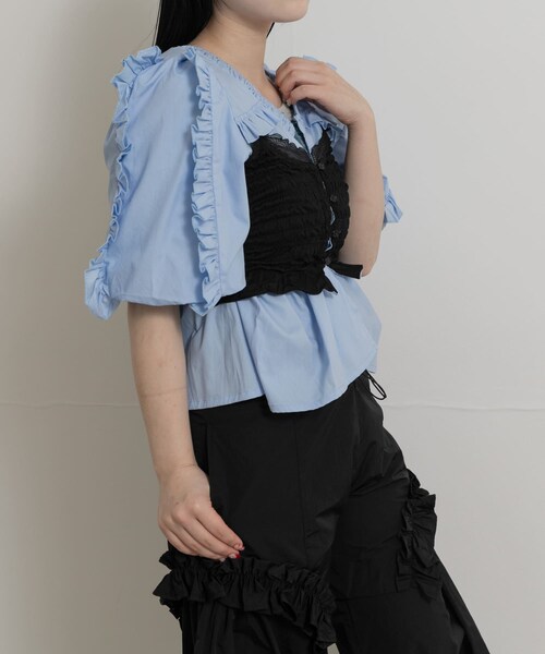 THE GOODLAND MARKET（ザグッドランドマーケット）の「old honey　68℃ bustier shirt（シャツ/ブラウス・レディース・L.blue/white・FREE）」の9枚目の写真