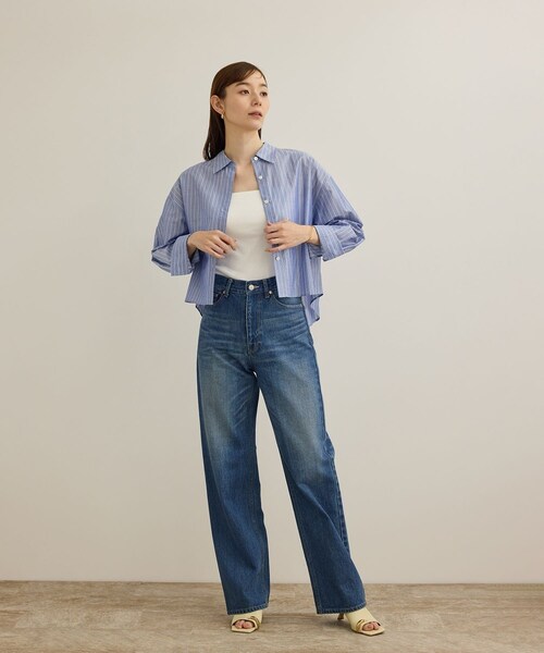 ROPE'（ロペ）の「【洗える】コットンシアークロップドシャツブラウス（シャツ/ブラウス・レディース・ブラック/ホワイト/ブルー系・36/38）」の8枚目の写真