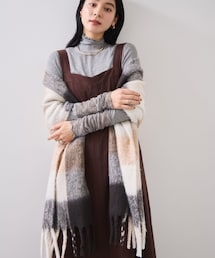 ふわふわフリンジチェックマフラー/静電気防止