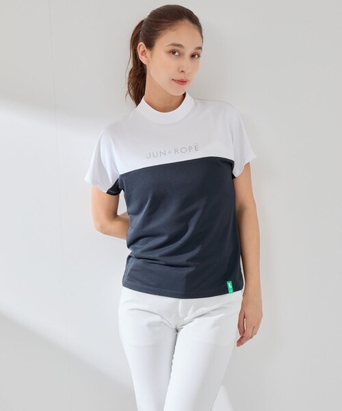 ROPE'(ロペ)の「【UV CARE】【吸水速乾】【ストレッチ】バイカラーモックプルオーバー(Tシャツ/カットソー・レディース・ブラック/ホワイト系・L/M/S)」の17枚目の写真