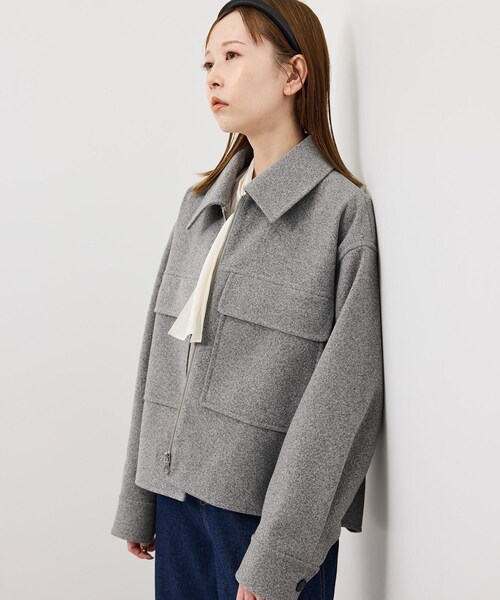 ROPE' PICNIC（ロペピクニック）の「ジャージーメルトンシリーズ ポケット付きジップブルゾン/リンクコーデ（ブルゾン・レディース・チャコール/ライトグレー/ブラウン系/ベージュ・F）」の2枚目の写真