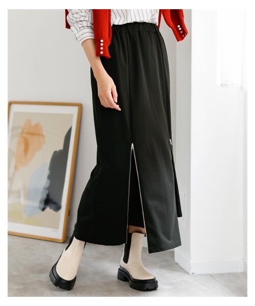 nissen（ニッセン）の「大きいサイズファスナーデザインやわらかスカート（ゆったりヒップ）（スカート・レディース・カーキ/黒・L/LL/3L/4L/5L/6L/8L/10L）」の3枚目の写真