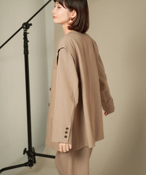 KBF（ケイビーエフ）の「2WAYノーカラージャケット（ノーカラージャケット・レディース・GRAY CHECK/BEIGE/BLUE・one）」の6枚目の写真