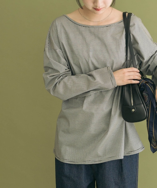 ITEMS URBANRESEARCH(アイテムズ アーバンリサーチ)の「シルケットロングスリーブTシャツ(Tシャツ/カットソー・レディース・WHT/BORDER/BLK・FREE)」の3枚目の写真