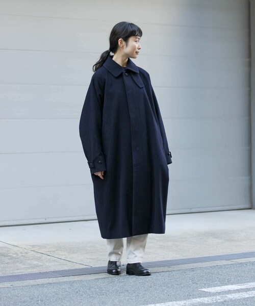 かぐれ（カグレ）の「ウールバルカラーコート（ステンカラーコート・レディース・NAVY/BLACK・Free）」の3枚目の写真