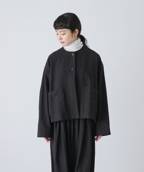 かぐれ(カグレ)の「リネンラミーノーカラージャケット(ノーカラージャケット・レディース・CHARCOAL/BLACK・Free)」の11枚目の写真