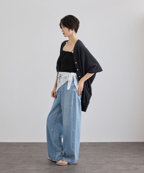 ADAM ET ROPE'(アダムエロペ)の「【WEB限定】クロシェバブーシュカ(バンダナ/スカーフ・レディース・ブラック/キナリ・F)」の8枚目の写真