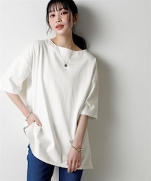 nissen | 綿１００％バスクオーバーサイズ５分袖チュニック（UVカット）＜大きいサイズ有＞(チュニック)