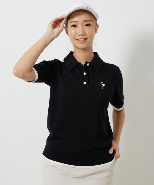 ROPE'(ロペ)の「ハーフスリーブニットポロ襟プルオーバー(ニット/セーター・レディース・ブラック/ホワイト系/イエロー・L/M/S)」の5枚目の写真