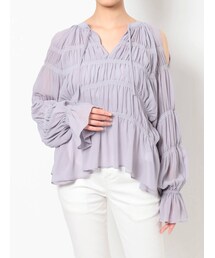 MERCURYDUO | キャミ付配色シャーリングギャザーブラウス(シャツ/ブラウス)